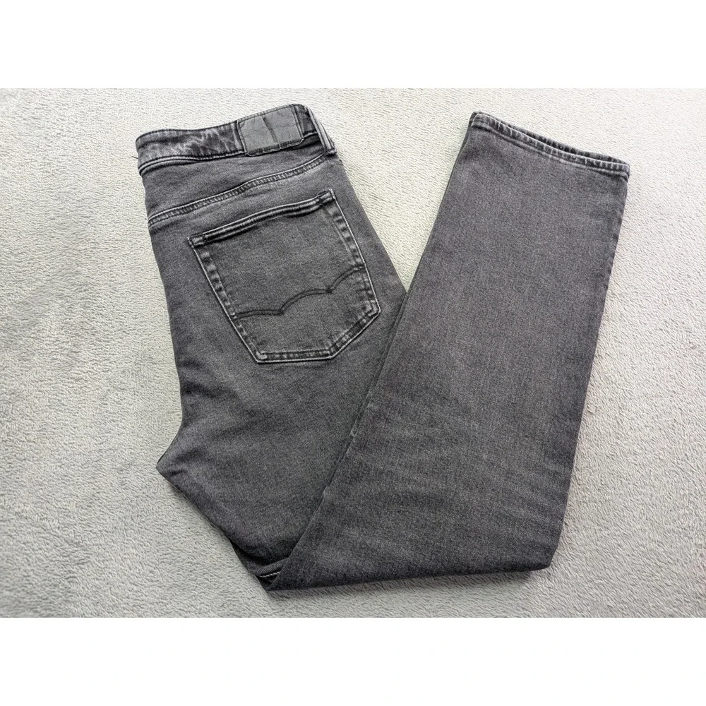 American Eagle Flex Straight Leg Jeans Mens 34x32 Washed Black Denim 5-Pocket